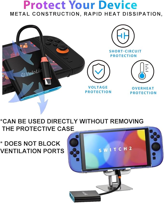 Switch 2 Dock for Nintendo Switch 2 Plug & Play for Latest V21,Switch 2 Portable Dock with HDMI 2.1/PD/USB A 3.2 Compatible with Nintendo Switch 2/Rog Ally/steam Deck/Laptop/MacBook