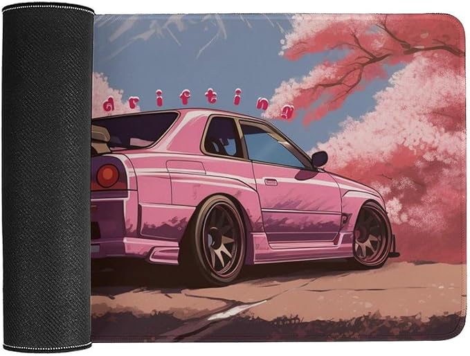 Car Large Mouse Pad Gaming Mousepad Japanese JDM Car R34 Pink Cherry Tree Anime Desk Mat for Keyboard and Mouse Mat Non-Slip Rubber Desk Pad 40X75cm, Style