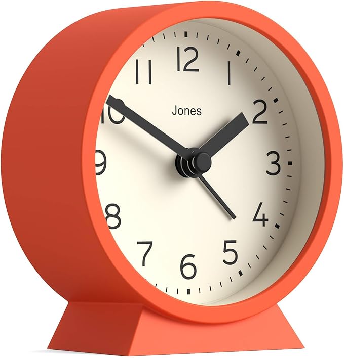 JONES CLOCKS® Midnight mini Alarm Clock | Contemporary Design | Orange | Stylish, Compact and Functional for Bedside, Desk or Shelf