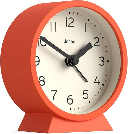 JONES CLOCKS® Midnight mini Alarm Clock | Contemporary Design | Orange | Stylish, Compact and Functional for Bedside, Desk or Shelf