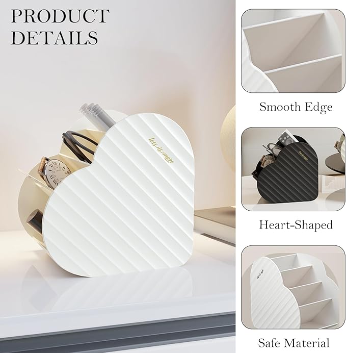 Heart-Shaped Slanted Makeup Organizer – 4-Compartment Tiered Storage, Durable Food-Grade Material, Stylish Vanity & Desk Cosmetic Holder (Green)