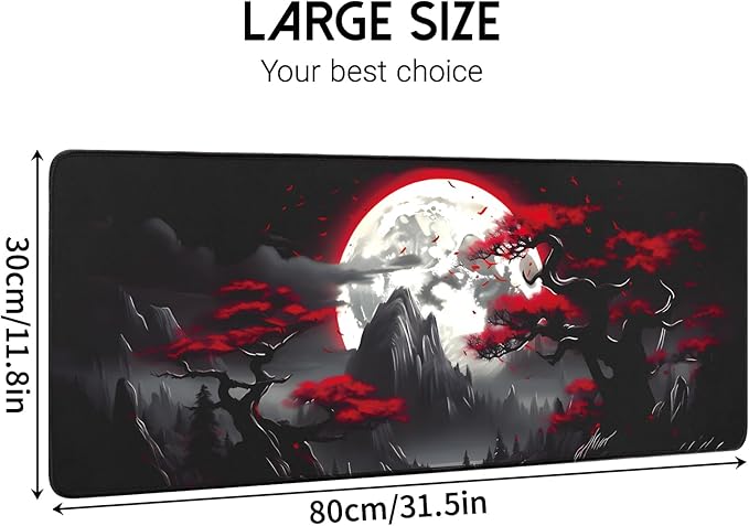 FreeNook Large Gaming Mouse Pad, Anime Black Mousepad with with Non-Slip Base, Expanded Cool Desk Mat, Mountain Moon Scenery XL Keyboard Mat Suitable for Home Office,31.5 X 11.8 Inch