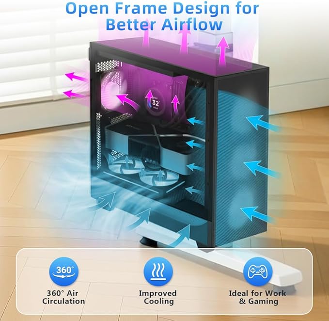 OUTFINE Under Desk PC Mount for Standing Desk, Clamp-On CPU Holder for Desk Leg (80×50 / 75×45 / 65×45mm), No-Drill Computer Tower Mount, Heavy Duty 50 lbs, Adjustable Open-Frame PC Bracket (Black)