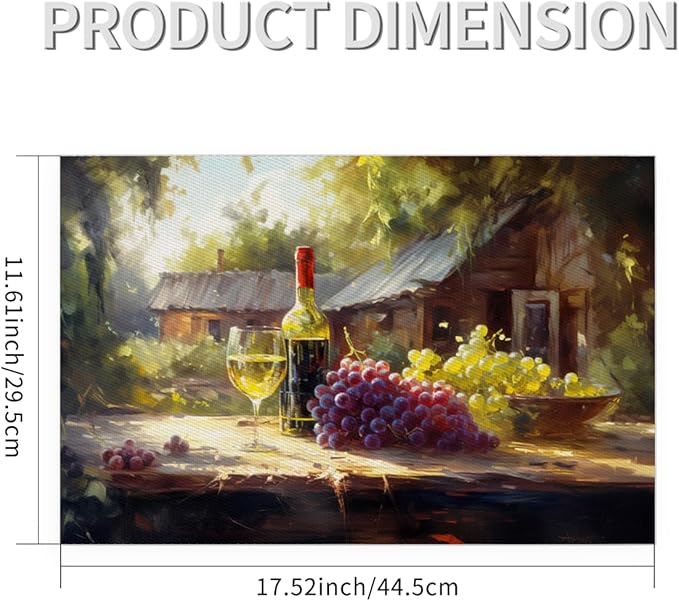 Placemats Set of 4 Heat-Resistant Rectangle Place Mats Grape Red Wine Vintage Washable Plastic PVC Dining Table Mat Non-Slip Wipeable Woven Vinyl Placemat for Kitchen Patio Table Decor