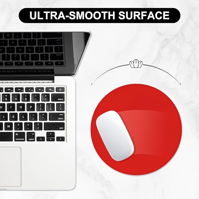 Leather Mouse Pad, Office Mouse Mat Non-Slip Rubber Base Stitched Edge Washable Waterproof Round Mousepad for Office Gaming PC Laptop, Round Diameter 8.7 inches, Bright Red