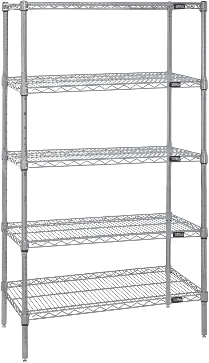 Quantum Storage Systems WR74-3036S-5 Wire Shelving Starter Kit, 36" W x 30" D x 74" H, 600 lbs Capacity, Stainless, Stainless, NSF