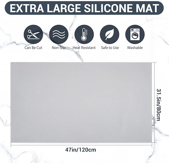 Zhehao 31.5'' x 47'' Large Countertop Protector Mat, Waterproof Heat Resistant PU Leather Top Table Cover Protector for Kitchen Dining Room, Crafting Desk, Gray