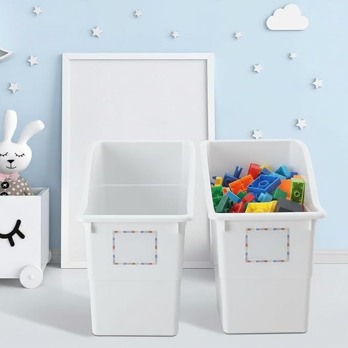 Suzile 12 Pcs Book Bins with Labels Linking Storage Bins Folder Magazine File Holder Interlocking Plastic Book Organizer Container for Office Classroom Home (White)
