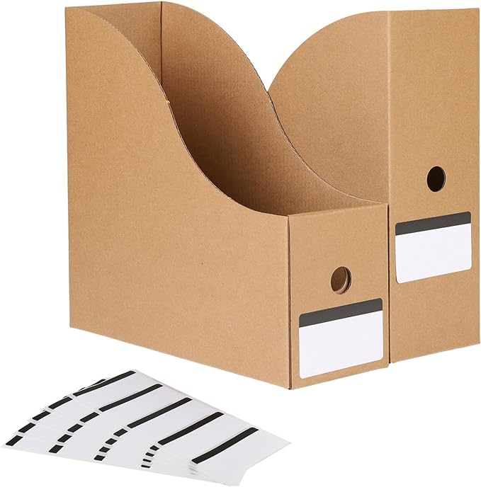 35 Pack Cardboard Magazine File Holder Organizer, Foldable Magazine Storage Box Holder Document Rack Desktop File Organizer for School, Office and Home (10.12 x 3.78 x 10.43 Inches, Brown)