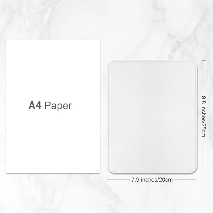 Leather Mouse Pad, Office Mouse Mat Non-Slip Rubber Base Stitched Edge Washable Waterproof Rectangular Mousepad for Office Gaming PC Laptop, 9.8" x 7.9", White