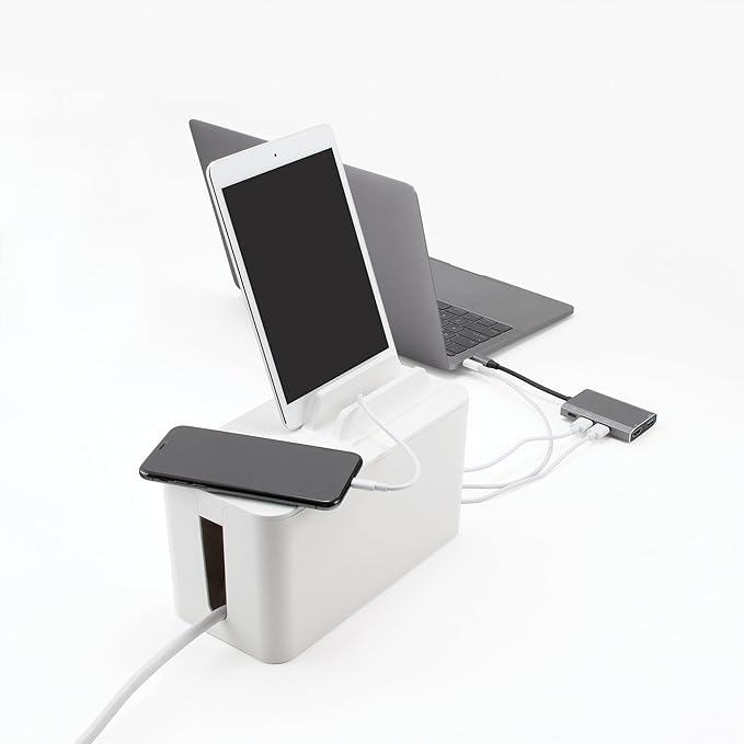 Bluelounge CableBox Mini Station White Cable and Cord Management System - Small Surge Protector Included