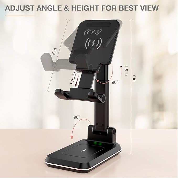 2-in-1 Charger Stand,Dual 15W Height Adjustable Wireless Charger Desk Stand,Wireless Charging Station,for iPhone 17/16/15/14/13/12, AirPods Pro,Samsung S25/S24/S23/S22/S21 (No AC Adapter)