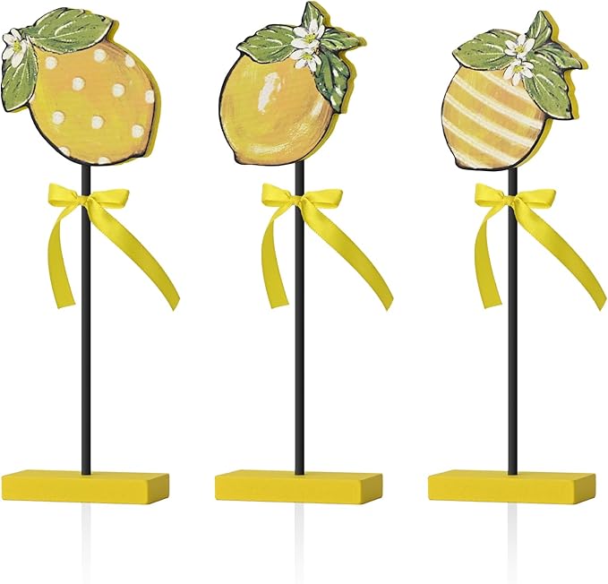 Smile 3 Pcs Wooden Decor Summer Indoor Decorations, Lemon Style, Summer Table Centerpieces for Home Kitchen Seasonal Display