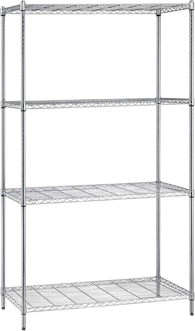 QUANTUM STORAGE SYSTEMS WR74-1836C Starter Kit for 74 inch High 4-Tier Wire Shelving Unit, Chrome Finish, 18 inch Width x 36 inch Length x 74 inch Height