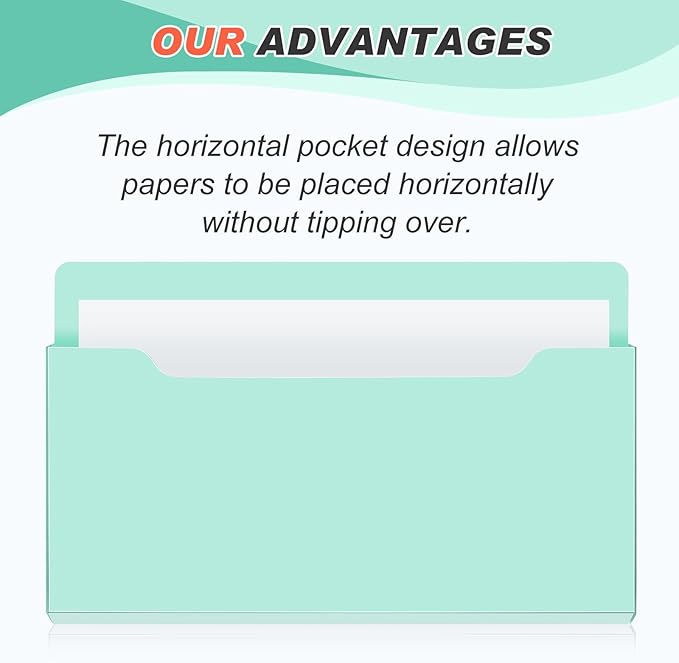 Feifeiya 2 Pcs Magnetic File Folder Wall Hanging Holder Large Pocket Paper Magazine Mail Organizer for Refrigerator Classroom Locker Whiteboard(Horizontal,Mint Green,13.8 x 8.3 Inches)