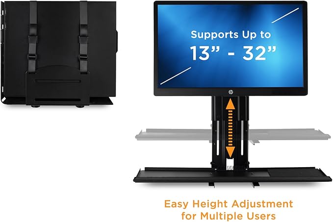 Mount-It! Monitor and Keyboard Wall Mount with CPU Holder, Height Adjustable Standing VESA Keyboard Tray, 25 Inch Wide Platform with Mouse Pad (MI-7919)