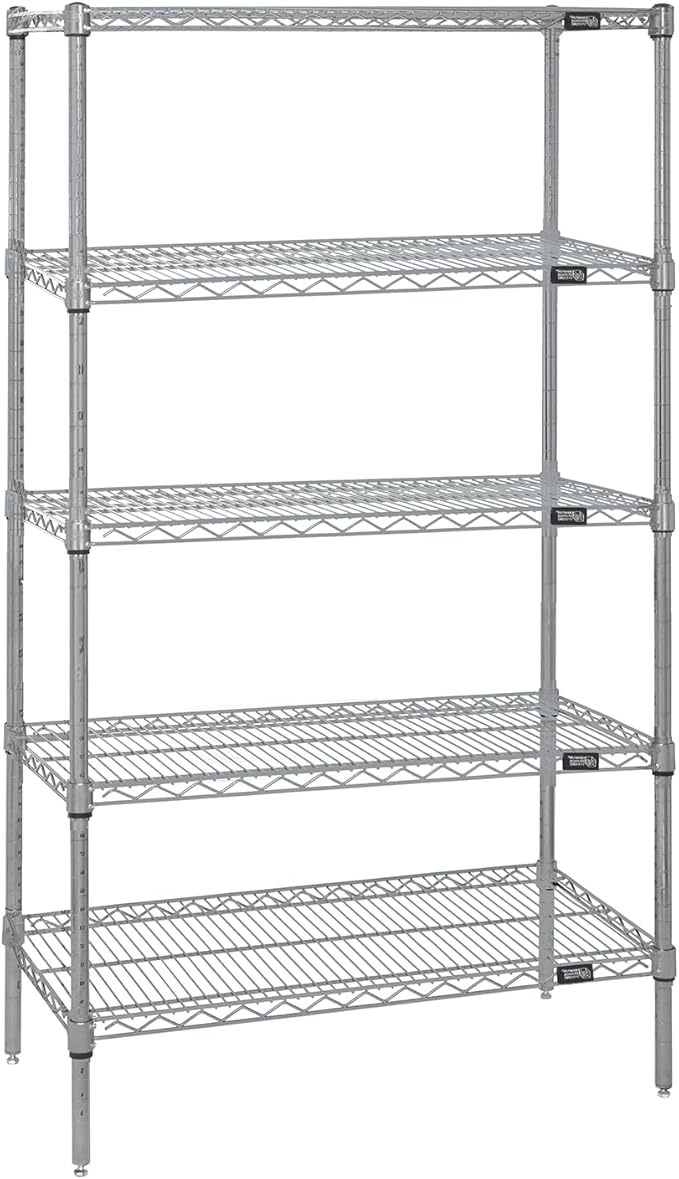 Quantum Storage Systems WR86-3648S-5 Starter Kit Wire Shelves Stainless Steel 5 Shelves 86" H x 48" W x 36" D