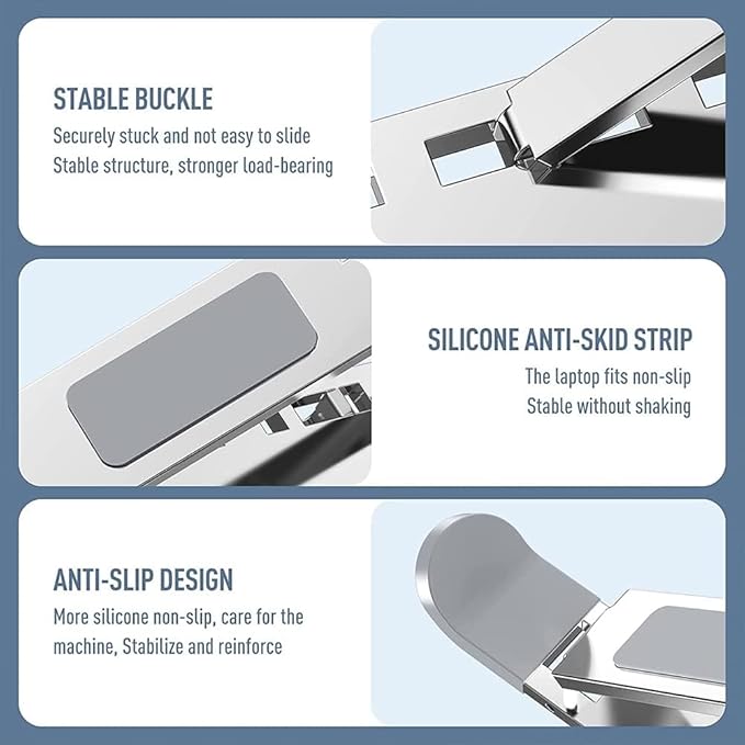 Adjustable Laptop Stand, Foldable Aluminum for 10-17” Laptops, Ergonomic Silver