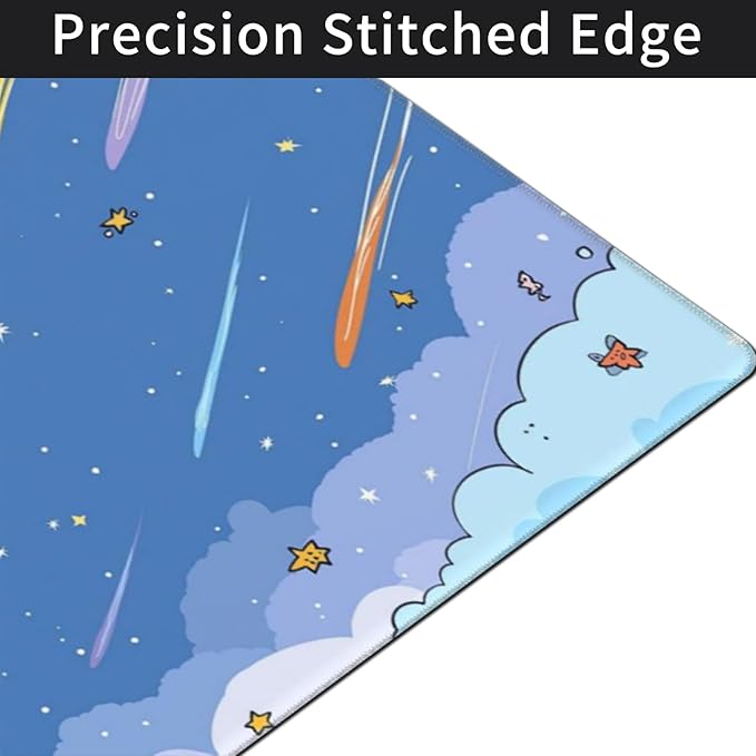 Extra Large Mouse Pad 48x24 Inch, Colorful Shooting Stars & Clouds XXXL Desk Mat with Non-Slip Base, Blue Mousepad for Gaming Office, Soft Keyboard Mat for Full Desk Coverage