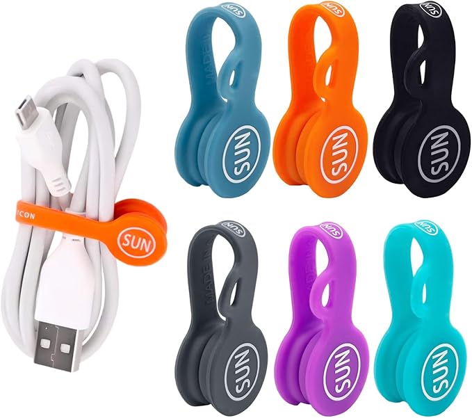 SUNFICON 10 Pack Cable Organizers Clips Earbuds Cords Organizers Magnetic Cable Clips Bookmark Whiteboard Noticeboard Fridge Magnets Cable Manager Keeper Ties for Kitchen Office School Assorted Colors