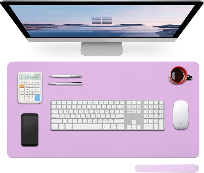 Large Leather Desk Pad Protector 27.5"x13.7",Non-Slip Durable Office Desk Mat for Writing, Computer, Laptop, Mouse Pad & Desktop Use,Desk Protector Mat,Light Purple