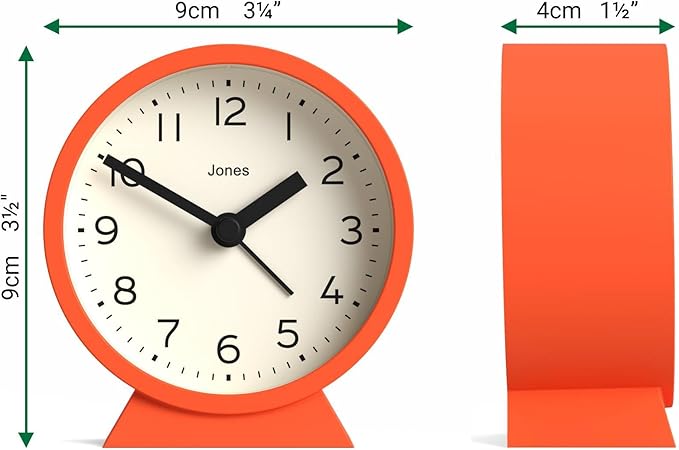JONES CLOCKS® Midnight mini Alarm Clock | Contemporary Design | Orange | Stylish, Compact and Functional for Bedside, Desk or Shelf