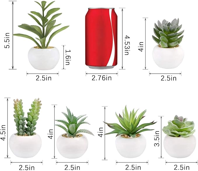GREENTIME 6 Pcs Mini Artificial Succulents Plants in Ceramic Pots Small Fake Succulent Faux Plant Graduation Decoration Indoor Bedroom Desk Bathroom Office Living Room Table Shelf Teacher Appreciation