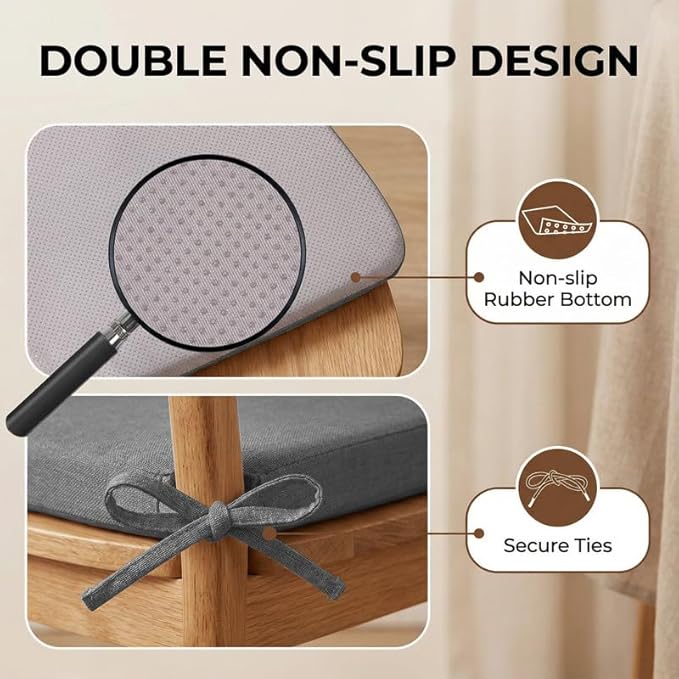 Chair Cushions Set of 1, D-Shaped Seat Cushion for Chair, Non Slip Chair Pads with Ties, 17" x 16" x 2", 40D Foam, Removable Washable Cover, Seat Cushions for Kitchen Chairs, Grey
