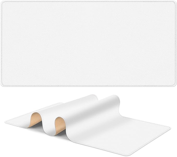 Leather Mouse Pad with Stitched Edge, Waterproof Gaming Mouse Mat for Computers, Laptop, Office & Home (White, 33"*13")