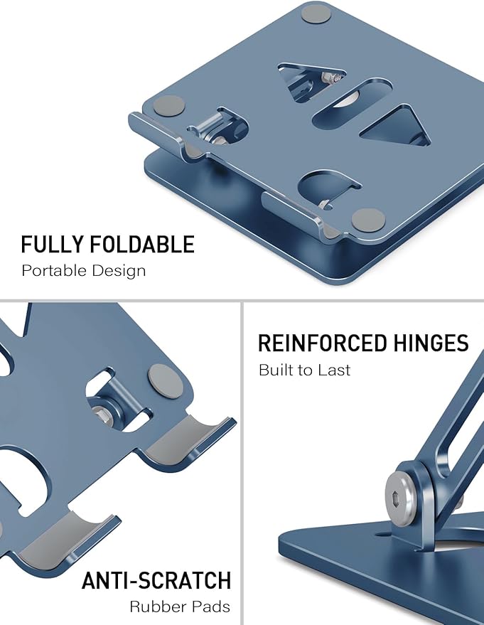 Aoviho Tablet Stand Holder for Desk Adjustable Tablet Holder - Foldable Aluminum Desktop Tablet Holder for iPad Samsung Galaxy Tabs Amazon Kindle Fire,All Tablets 4-12 inch,Navy Blue