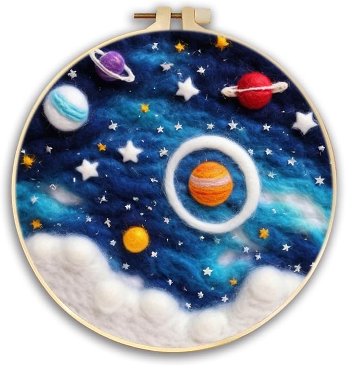 yesJRL Needle Felt Starter Set, Includes Colorful Wool, Felting Needles, Foam Pad, Felt Cloth & Instructions, Futuristic Style Kit for Home Decoration (Blue)