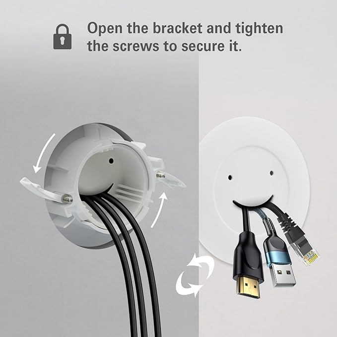 in-Wall Cable Management Kit, Large Opening Cable Pass Through (Fits 5+ Cables), 2-Pack Wall Grommets to Hide TV Cords for Wall Mounted TV, HDMI & Low-Voltage Cables - White