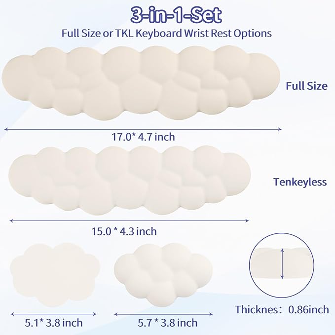 Sushret Cloud Wrist Rest Keyboard, Cloud Keyboard Wrist Pad Set with PU Leather Memory Foam, Cute Arm Rest for Palm Support, PC/Gaming Desk Accessories/Office Setup/Computer Hand Cushion - Beige