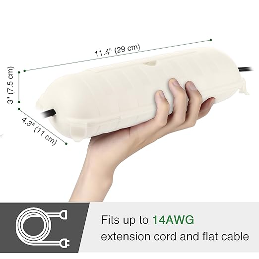 Flemoon Outdoor Extension Cord Safety Cover with Waterproof Protector Seal, Weatherproof Electrical Connection Box for Outdoor Outlets, Plugs, Sockets, Holiday Decorations, Power Tools, White