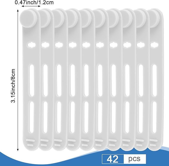Tellegloww 42 Pcs Silicone Cable Ties Reusable Cord Organizer Adjustable Data Cable Wraps for Earphone Phone Charger Computer Cord Management Straps Travel Essentials(White,3.15 Inch)