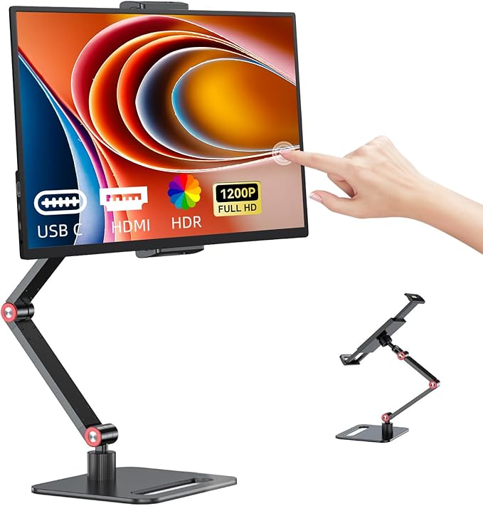 14 Inch Touchscreen Portable Monitor with Stand, 1920x1200 IPS HDR Ultra Slim USB-C HDMI External Display for Laptop Phone Switch