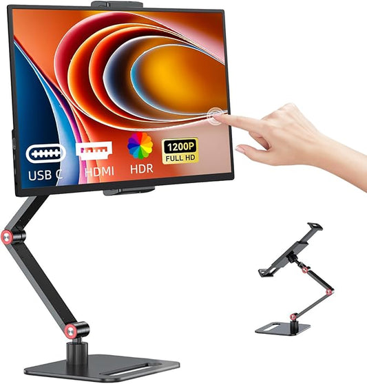 14 Inch Touchscreen Portable Monitor with Stand, 1920x1200 IPS HDR Ultra Slim USB-C HDMI External Display for Laptop Phone Switch
