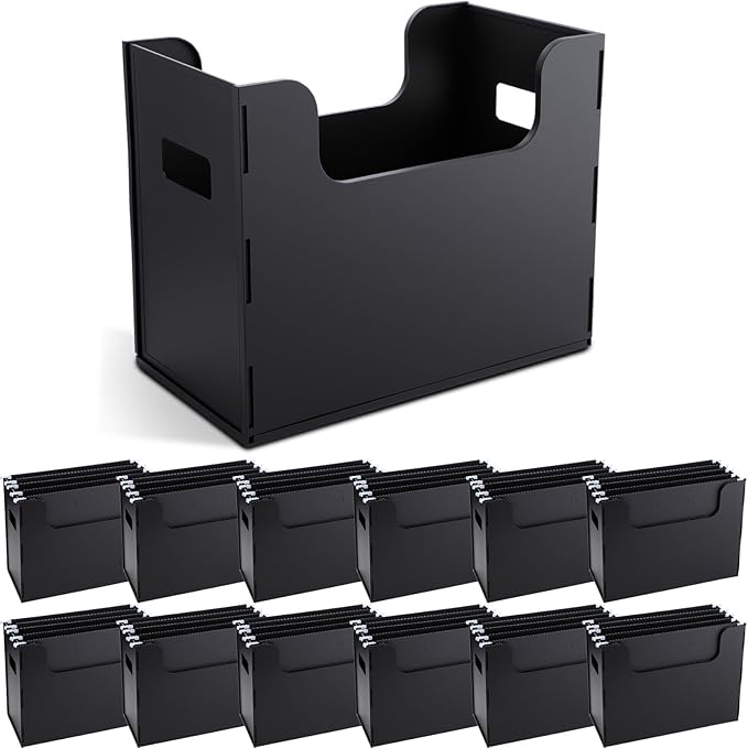 12 Pcs Portable Desktop File, Side Handles, Filing Organizer, Hanging File Folders, Letter Size for Schools Office Home (Black)