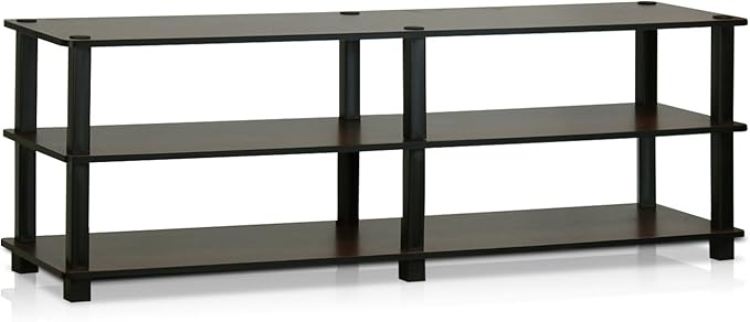 Furinno TURN-S-TUBE Toolless Assembly 3-Tier TV Stand, Entertainment Center for TV up to 46 Inch, Wide Printer Stand with Storage Shelf, for Living Room, Bedroom, Dark Brown