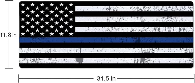 Gaming Mouse Pad, Large Mouse Pads for Desk, Non-Slip Rubber Base Mousepad, Keyboard Mouse Mat Desk Pad with Stitched Edges, 31.5x11.8 inch Retro Thin Blue Line Flag