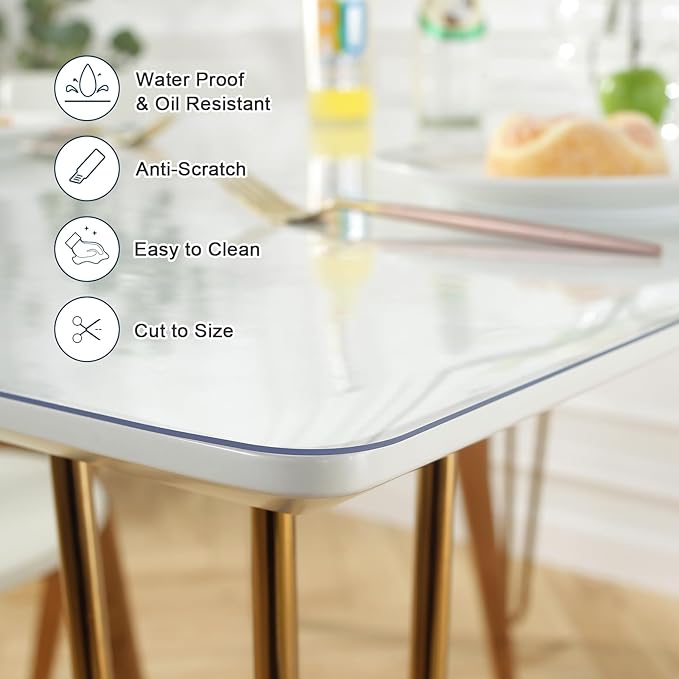 LovePads Clear Desk Mat 31.5 x 47.2 Inch, 1.5mm Thick Clear Table Protector, Waterproof Plastic Table Cover Protector, PVC Desk Protector Mat, Vinyl Desk Cover for Desktop, Coffee & Dining Tables
