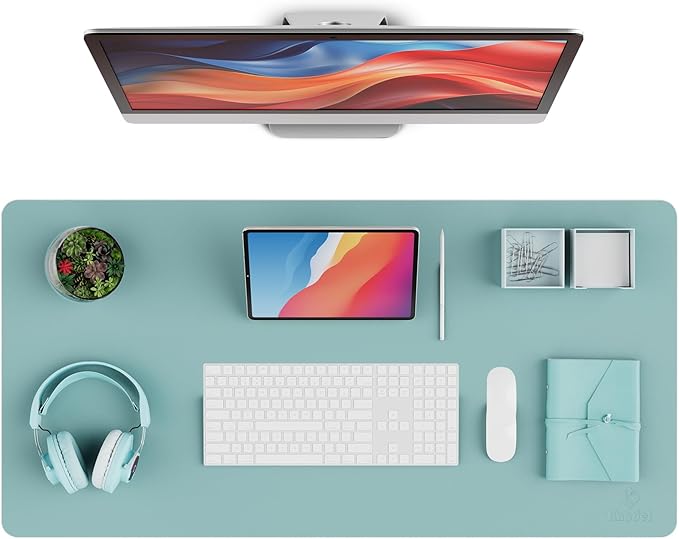 K KNODEL Leather Desk Pad Protector, Office Desk Mat, Large PVC Leather Desk Blotter, Non-Slip Mouse Pad (Sky Blue, 15.7" x 31.5")