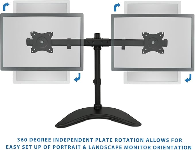 Mount-It! Free Standing Dual Monitor Stand | Double Monitor Desk Mount | Fits Two x 19 20 21 22 23 24 27 Inch Computer Screens | 2 Heavy Duty Height Adjustable Arms | VESA Compatible 75 100