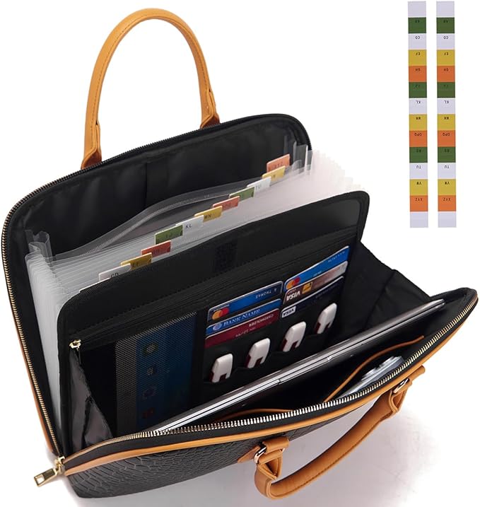 Accordian File Organizer Tote,Folder with Zipper & Labels,12 Pocket Expanding File Folder with Multi-Pockets Paper Folder for Letter A4 Files Business Teacher Office Bag Handbags for Ladies
