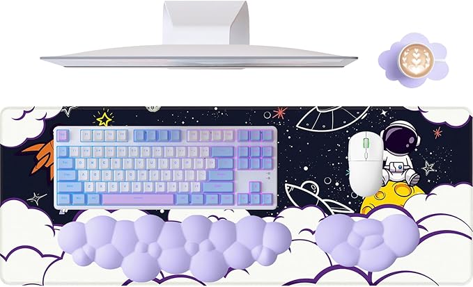 ATTACK SHARK 4 in1 Cloud Mouse Pad,Keyboard Wrist Rest,Mouse Wrist Rest Support,and Leather Coaster Set with Office Desk Mat,Non-Slip PU Desk Pad Memory Foam Ergonomic Pain Relief for Office and Home