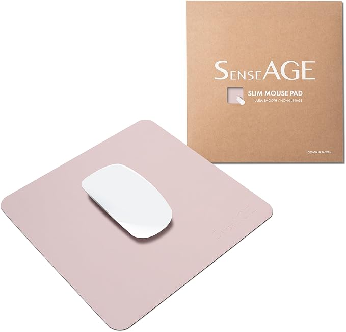 SenseAGE Slim Mouse Pad for Home/Office, Portable Mouse Mat for Computer & Laptop, Fabric Style Vegan Leather, Non-Slip Base, Compatible with Laser and Optical Mouse, 8.66” x 8.66” (Pink)