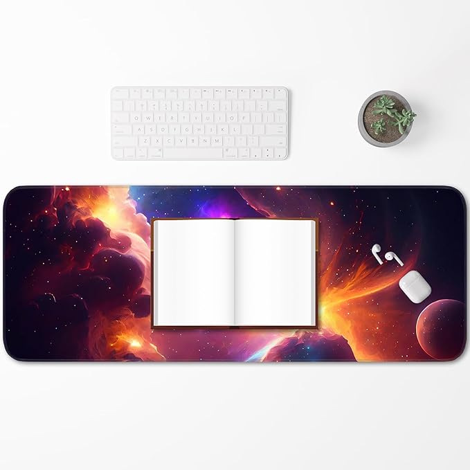 Gaming Mouse Pad, Galaxy Starry Sky Non-Slip Rubber Base with Seam Edge Mouse Pad, Extra Large 31.5x11.8 Inch, Suitable for Home, Office, Gaming