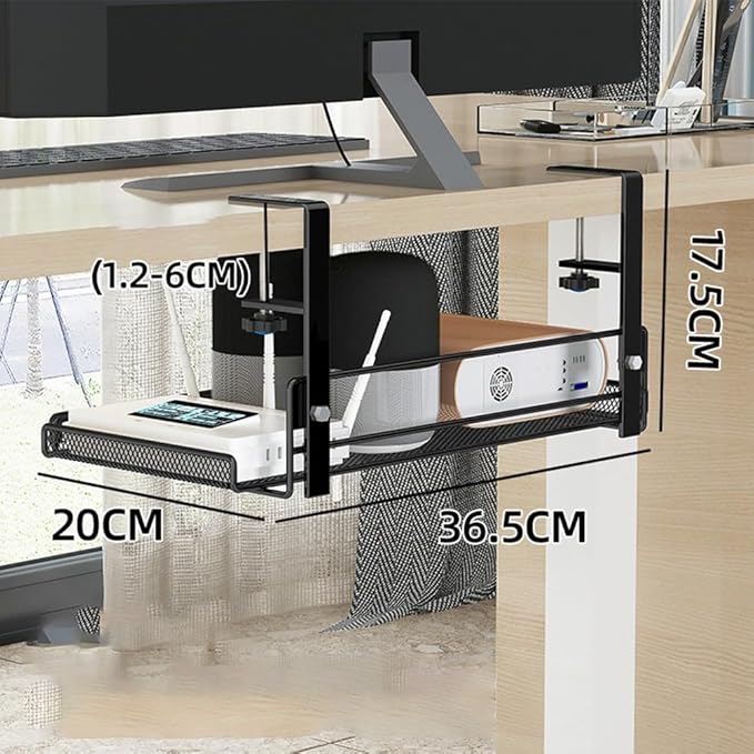 Cable Management Under Desk, Under Desk Cable Management Tray, No Drill Steel Desk Cable Organizers, Wire Management Tray Cable Management Rack 36.5 * 20 * 17.5cm (White-L)
