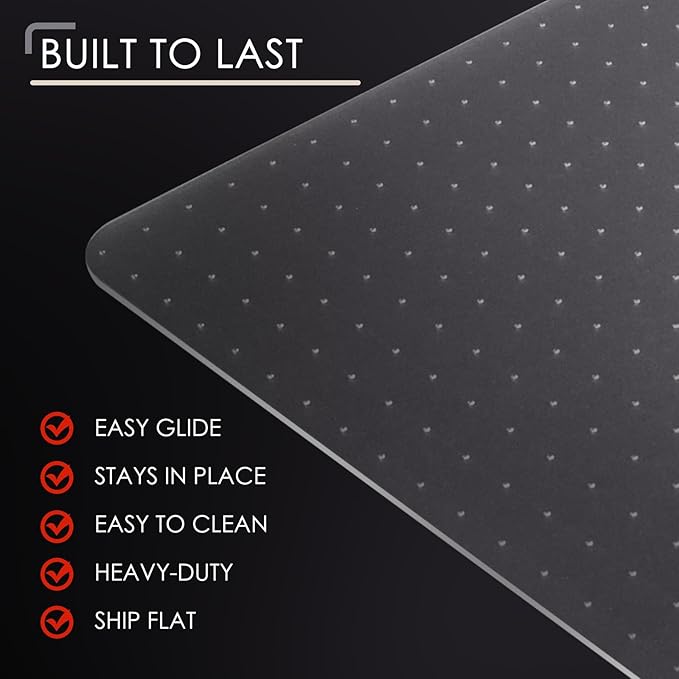 Kuyal Office Chair Mat for Carpet, 32x55 Clear Heavy Duty Computer Chair Mat with Lip, Under Desk Protector Carpeted Floors Mat, Easy Chair Movement,Ship Flat