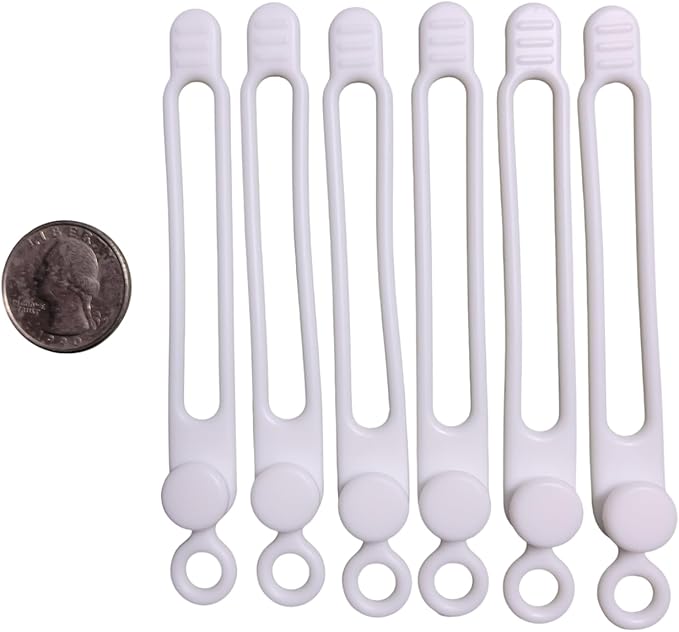 Set of 12 White Silicone Cable Straps Organizer, Wire Management Ties for Bundling Phone Charger Cables, Earphones, Computer Cords, Organize Home Office (White12)